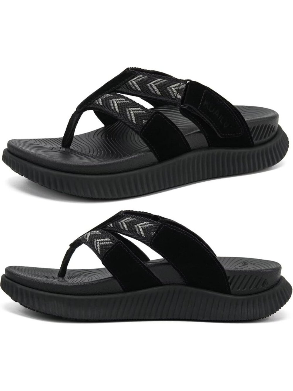 Women's Black Rubber Summer Comfortable Arch Support Walking Thong Beach Sandals